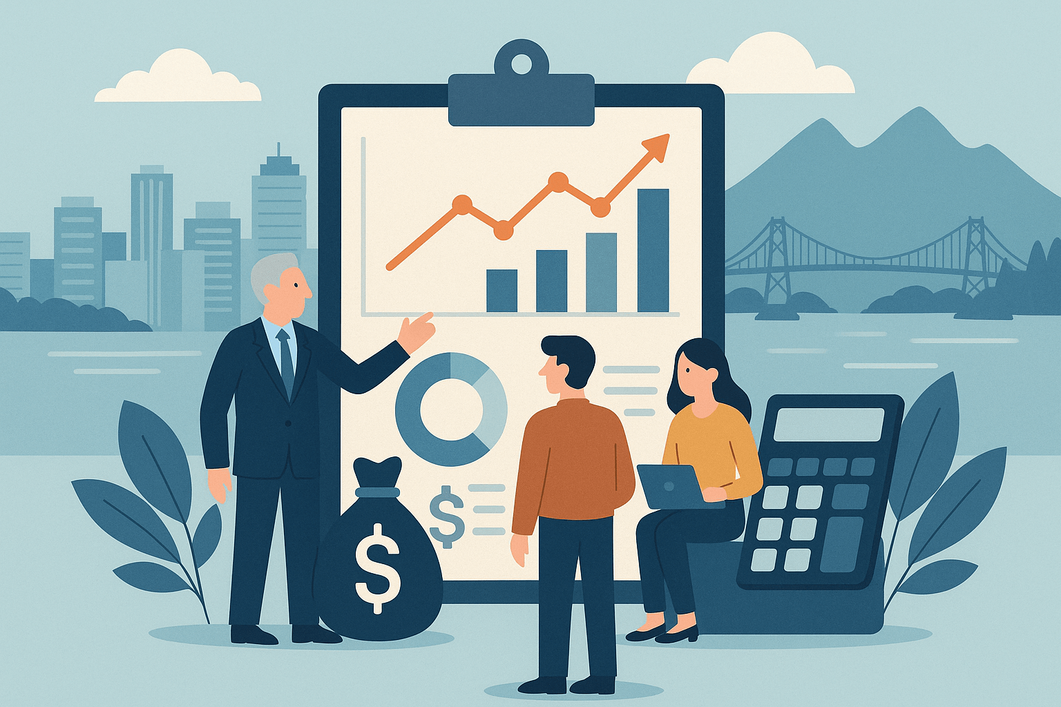 Family business owners reviewing financial reports together