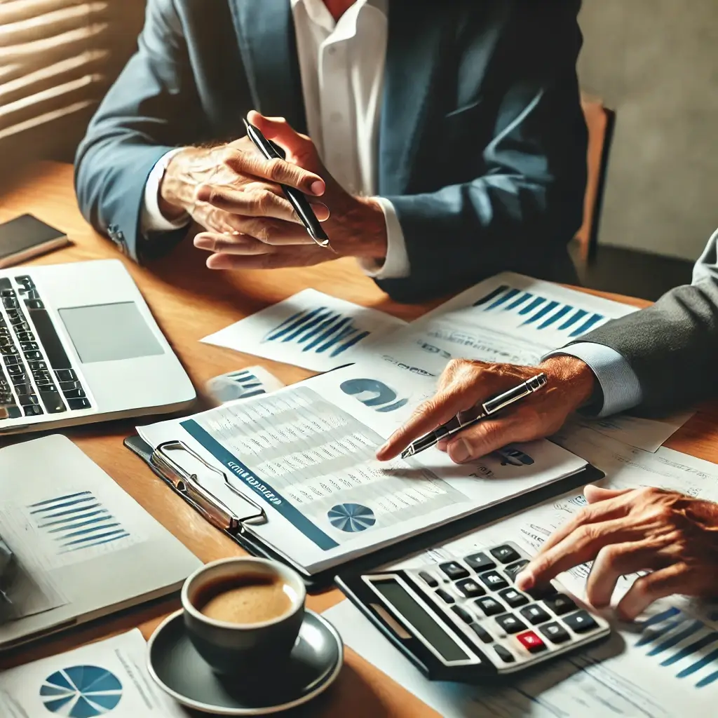 Image placeholder: A business owner reviewing their financial records with a CPA at a desk.