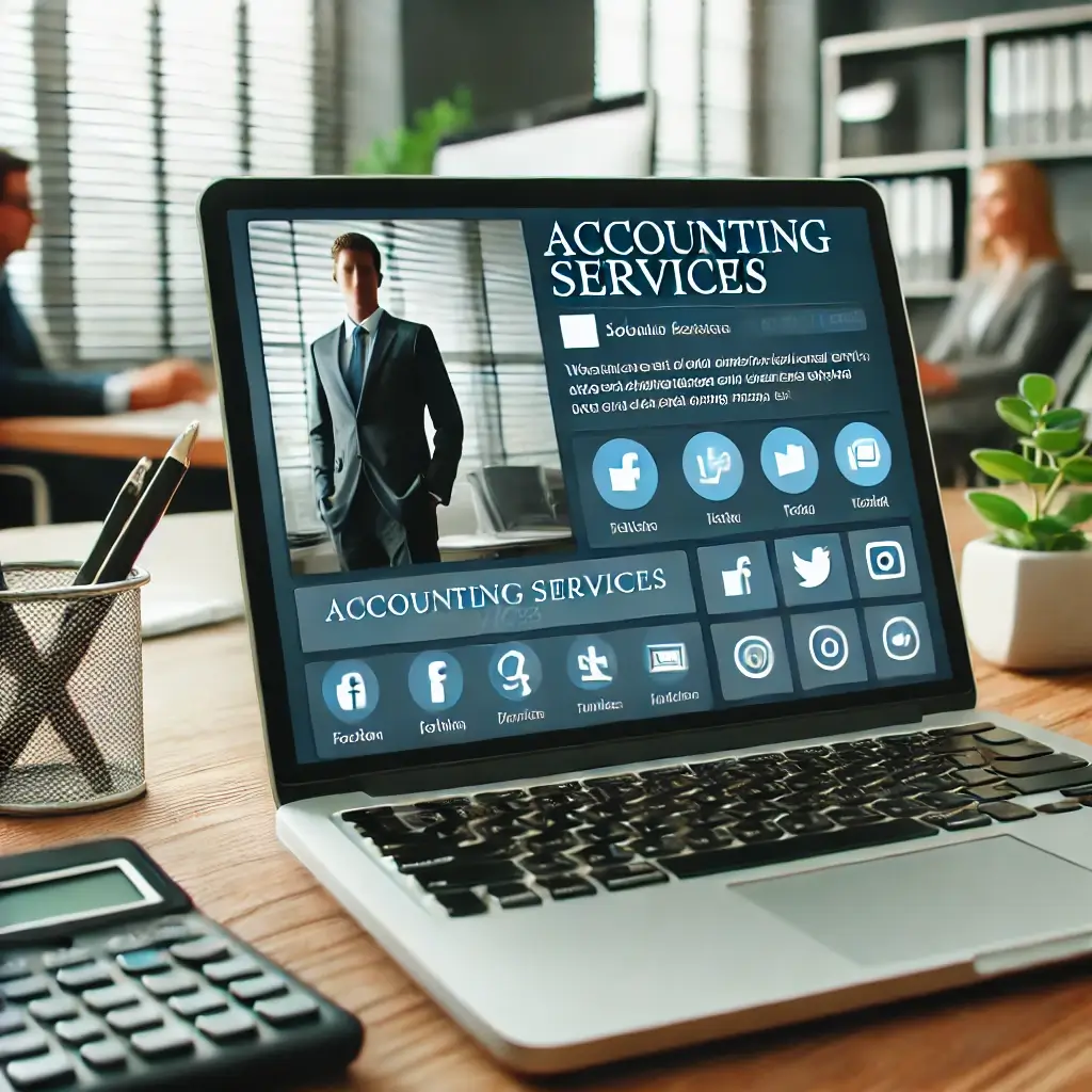Image placeholder: A social media post displayed on a laptop screen in a professional setting.