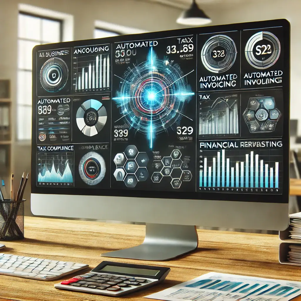 A business dashboard displaying accounting software features.