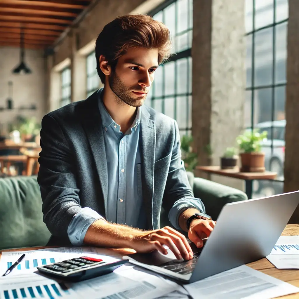 Freelancer working remotely on a laptop.
