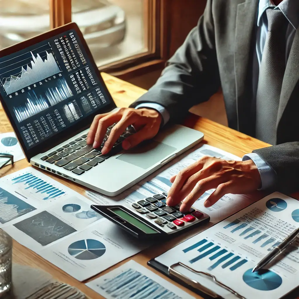 Business owner analyzing financial reports.