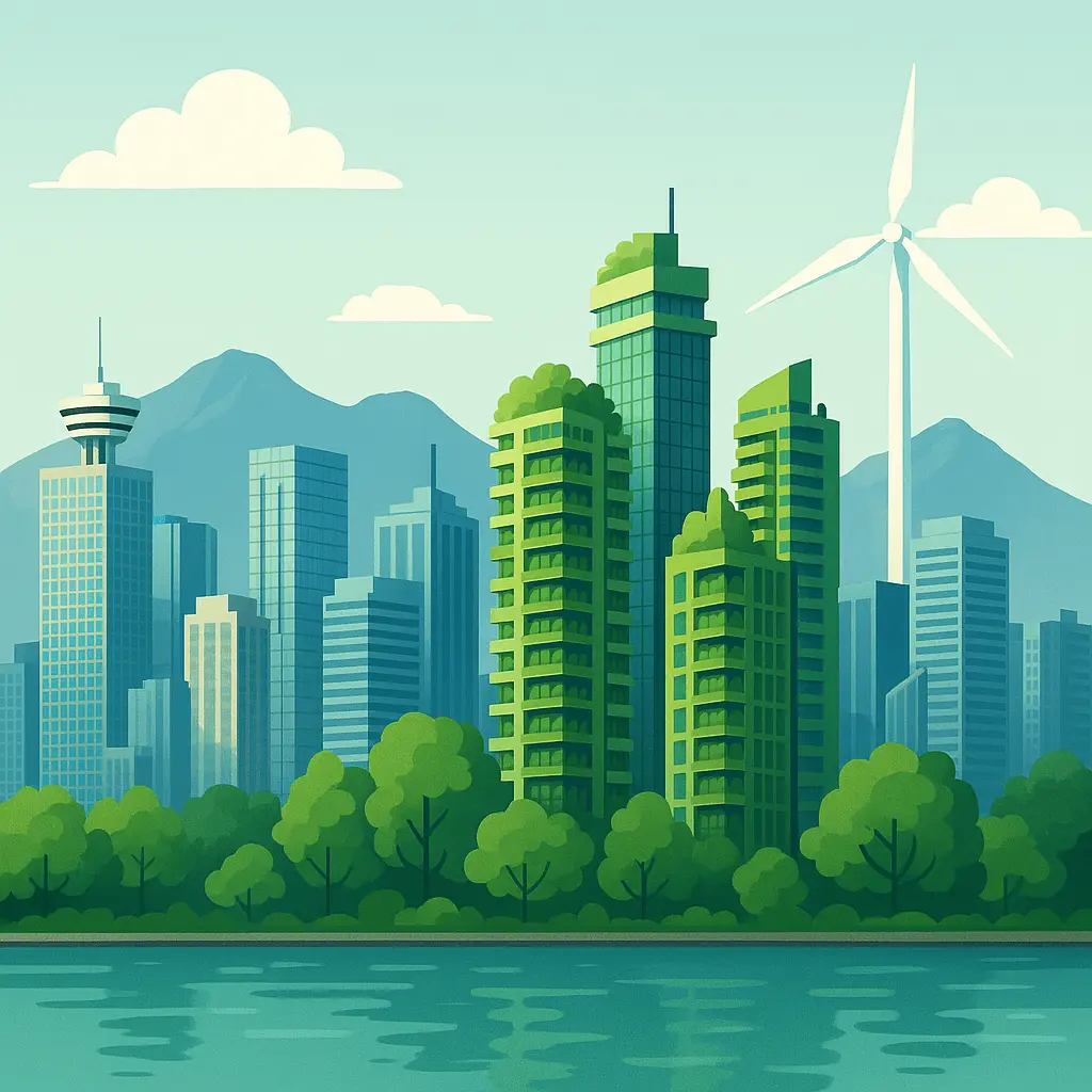 Vancouver skyline with eco-friendly buildings