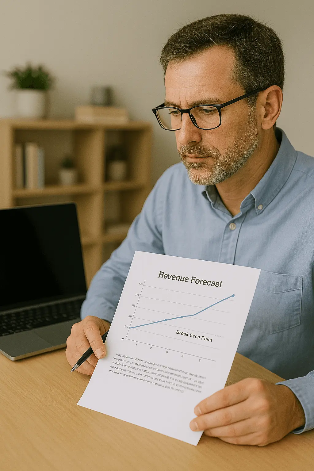 CPA reviewing a startup's revenue forecast.
