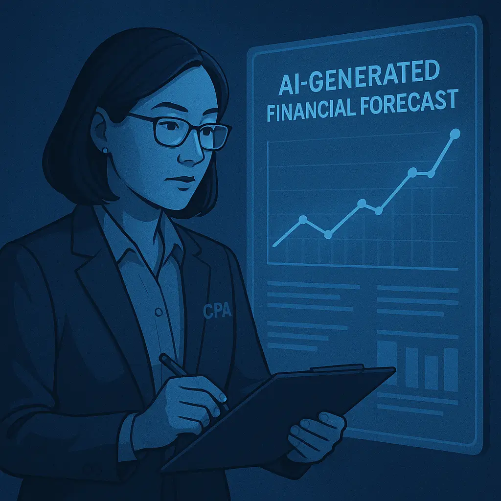CPA reviewing AI-generated financial forecast