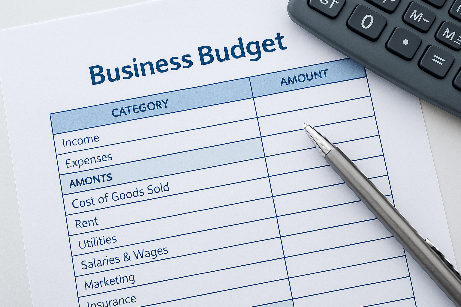 Spreadsheet with categorized business expenses