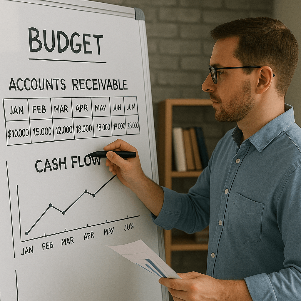 Business team analyzing cash flow forecast