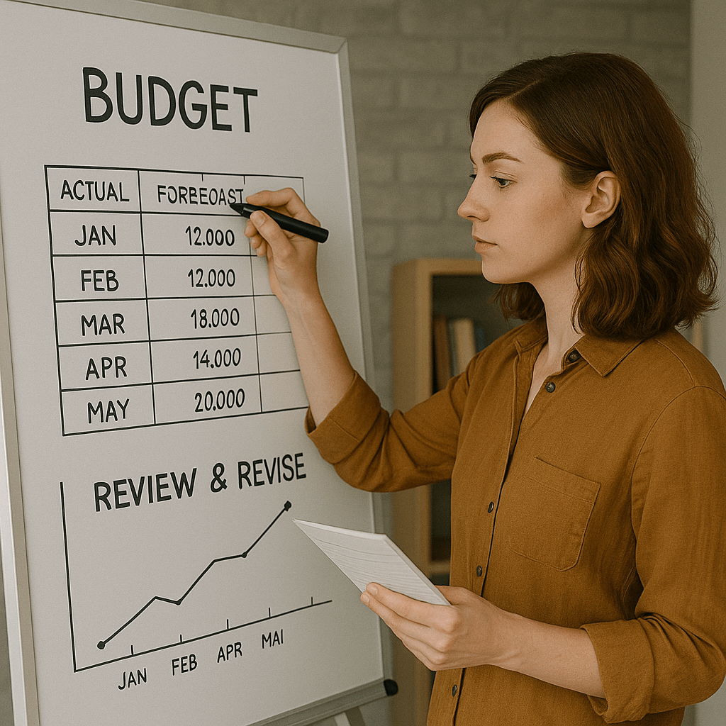 Entrepreneur revising budget on a whiteboard